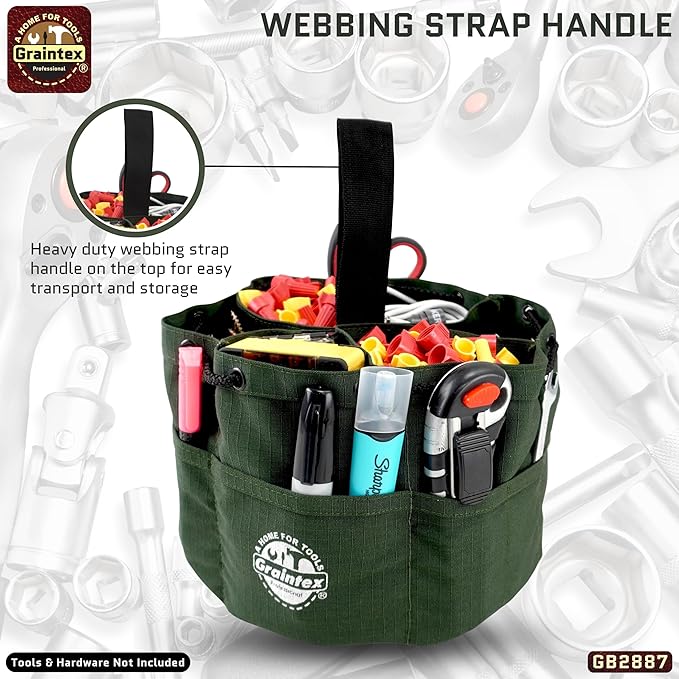 Graintex 18 Pockets Grab Bag Rip-stop Canvas Drawstring Closure, Small Part Organizer Pouch, Small Tools, Screws, Parts, Parachute Tool Bag for Efficient Storage - Hunter Green