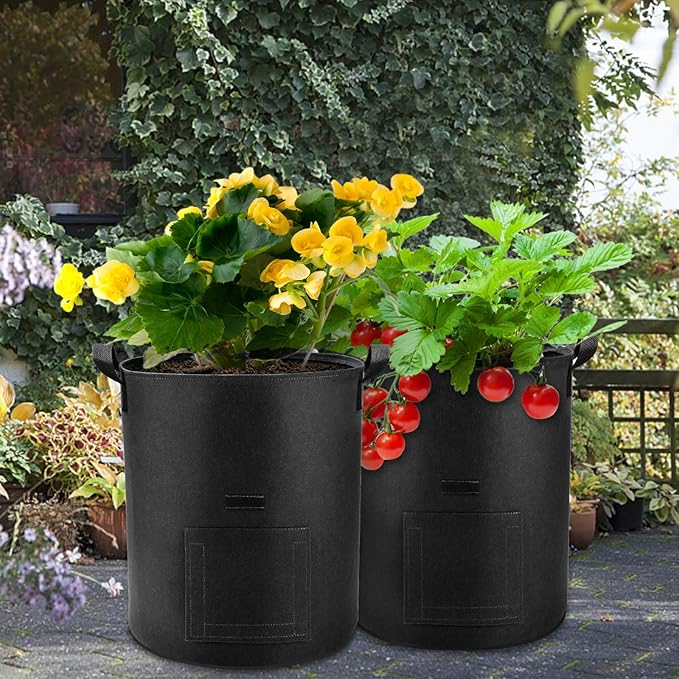 4 Pack 10 Gallon Potato Grow Bags with Flap and Handles, Heavy Duty Fabric Pots for Planting Potato,Carrots
