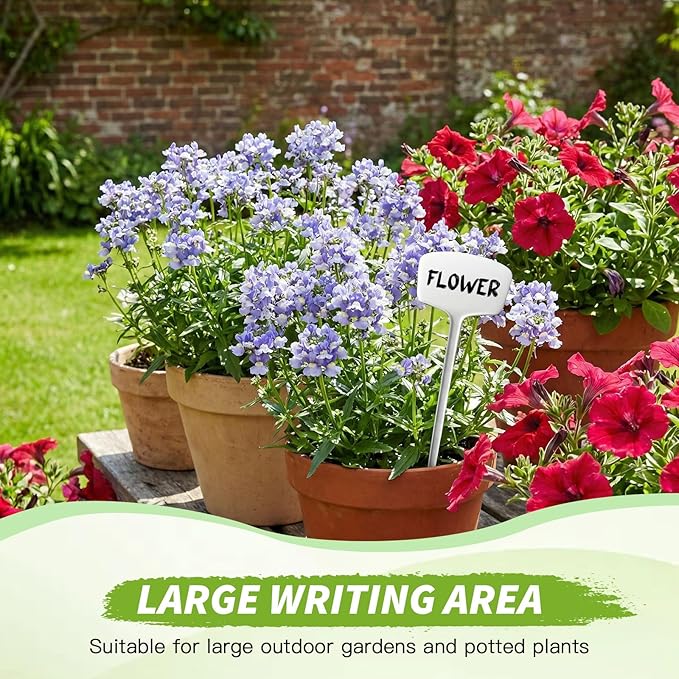 Weysat 100 Pcs 14.2 Inch Plastic Labels Plant Tags T Type Plant Markers with Pen for Outdoor Indoor Garden Pot Herbs Flowers Vegetable
