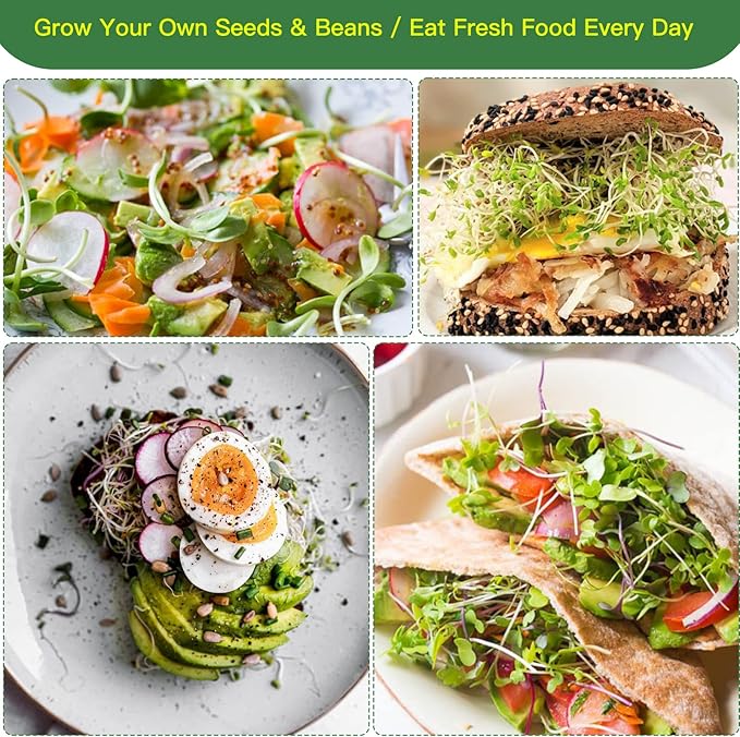 Sprouting Lids Growing Kit - 316 Stainless Steel Sprouting Lids for 86mm Wide Mouth Mason Jar with Stands & Blackout Sleeves - Organic Sprouts, Broccoli, Alfalfa Sprout Kit (Set of 4)