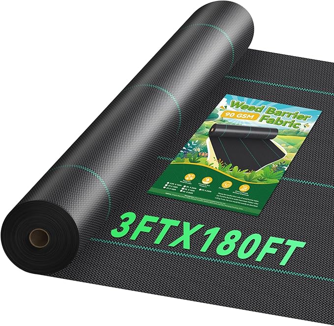 3ftx180ft Weed Barrier Landscape Fabric Heavy Duty 3.2oz, Woven Geotextile Weed Blocker Landscaping Fabric, Ground Cover Weed Control Mat, Commercial Weed Cloth Garden Bed Liner