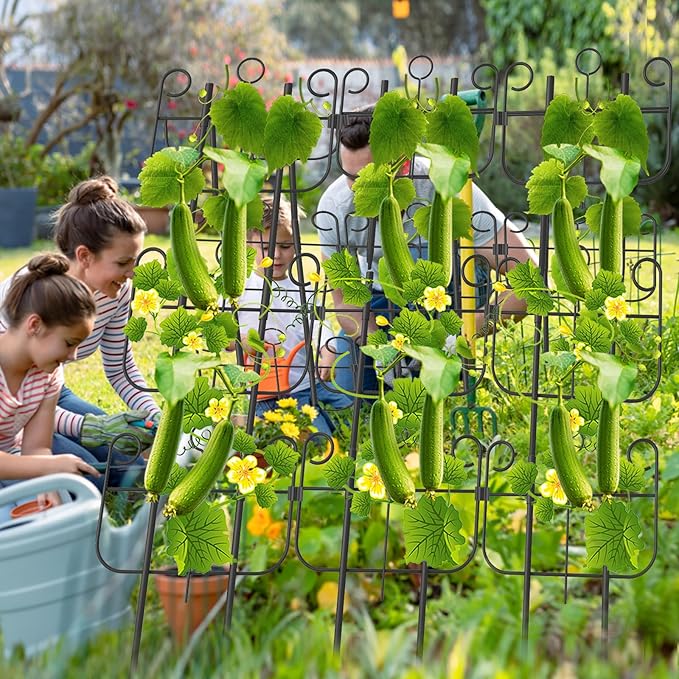 Cucumber Trellis for Raised Bed, Metal Rustproof A-Frame Garden Trellis, Outdoor Heavy Duty Climbing Plants Support for Cucumber, Vegetables, Vine, Expandable Height & Width