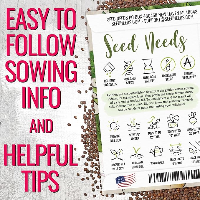 Seed Needs Radish Seeds for Planting Easter Egg Radishes - Non-GMO Heirloom & Untreated - Grow a Home Grown Vegetable Garden - Cool Weather Crops (2 Packs)