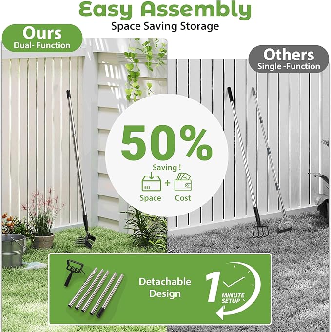 Garden Hoe,2 in 1 Heavy Duty Stirrup Hoe and Cultivator Gardening Tool with 60” Adjustable Long Handle,Lightweight Weeding Rake for Fast Weeds Grass Removal,Cultivating,Loosen Soil, Sharp Blade