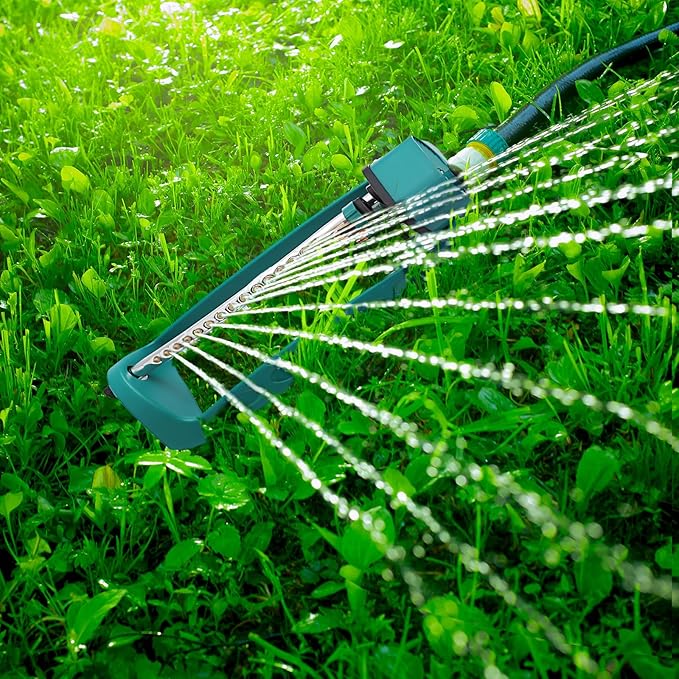 Oscillating Water Sprinkler for Lawn & Garden - Custom Pattern Dial, QuickConnect Adapter