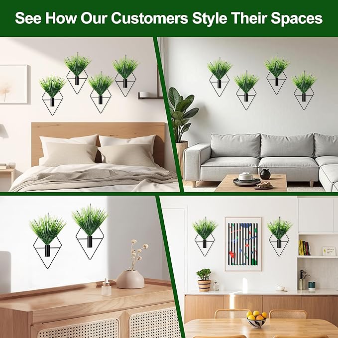 2 Pack Black Wall Decor Hanging Planters with Artificial Plants Metal Hanging Vase Indoor Plants Holder Modern Boho Wall Art for Bathroom Bedroom Living Room Office (Black, Aquatic Plant)