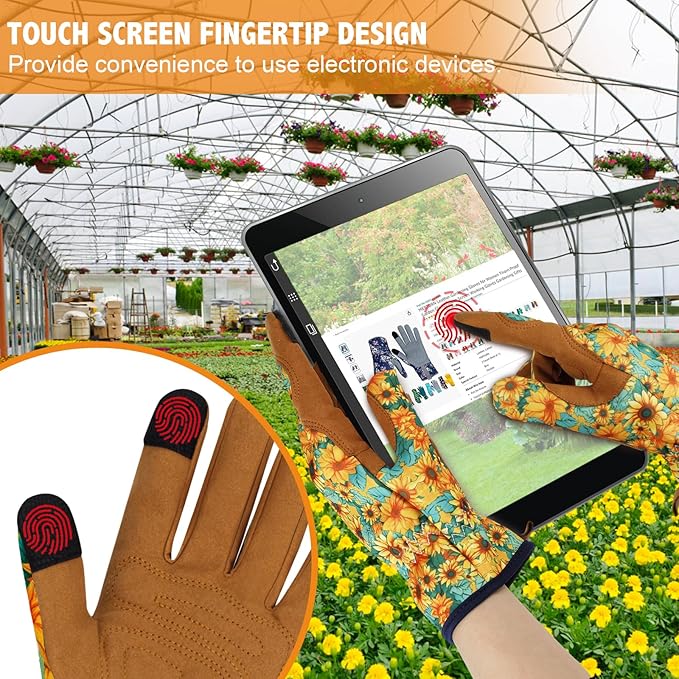 Leather Gardening Gloves for Women Thorn Proof Garden Gloves Touch Screen Working Gloves Gifts,M