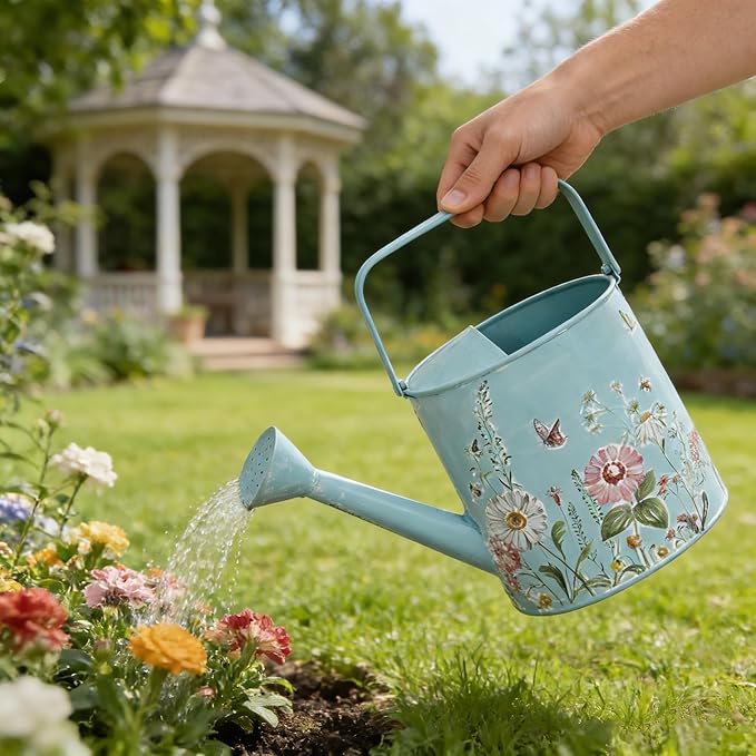 Metal Watering Can Flower Pot with Handle Rustic Farmhouse Water Can for Indoor Outdoor Garden Plants Watering (Blue#2)