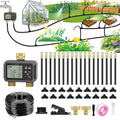 120FT Drip Irrigation System with Smart Water Timer – Automatic Garden Watering Kit with Dual Metal Tube Brass Connectors, 360° Adjustable Nozzles & Bendable Tubing for Garden, Greenhouse & Lawn