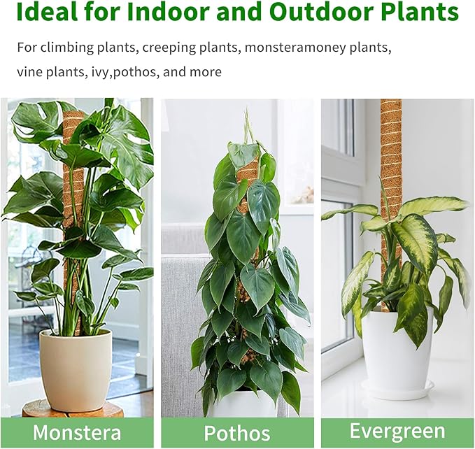 ALENEY Moss Pole, 6 Pack 17inch Monstera Plant Support Stackable Moss Poles for Plants, Coir Totem Pole Tall Moss Pole for Climbing Plants, Sphagnum, Indoor Potted Plants