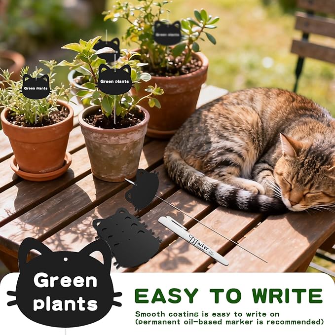 25-Pack Iron Metal Cute Cat's Head Shaped Garden Markers Weatherproof Metal Plant Labels Large Planting Seedling Stake Signs, Seedlings Herbs Vegetable Greenhouse Gifts with White Marker Pen Labels