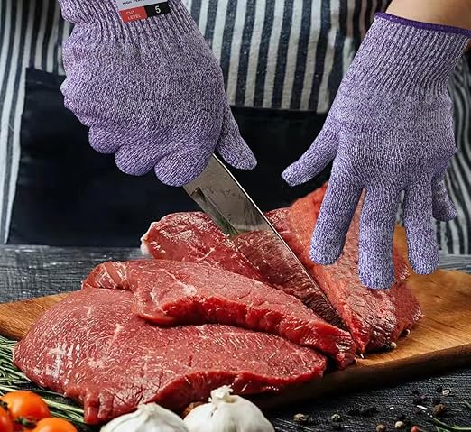 Cutting Gloves, 5 Pairs of Cut Resistant Gloves Food Grade, Cut Resistant Gloves for Kitchen, Oyster Shucking, Fish Fillet Processing, Carving Wood and Gardening(Small-Macaron)