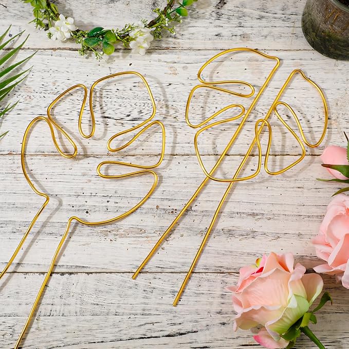2pcs Monstera Shaped Supports for Growing Plants, Gold Climbing Houseplant Stem Supports Ring Reusable Leaf Plant Growth Accessories for Indoor & Outdoor Plants