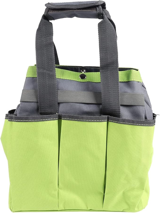 Large Capacity Tool Storage, Garden Tote, Portable Gardening Tools Carrier with 9 Pockets, Comfortable Handle and Elastic Straps, Oxford Cloth for