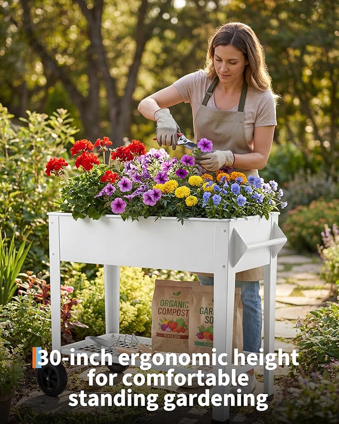 Garvee Elevate 39" Raised Garden Bed with Wheels & Storage Shelf, 400 Lbs Capacity, Anti-Rust Steel Planter Box for Vegetables & Herbs, Patio/Balcony/Backyard