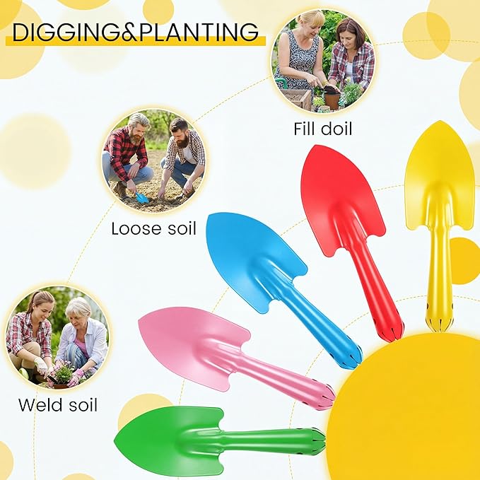50 Pcs Mini Colorful Metal Hand Shovel 7.87 x 2.56 Inch Mini Trowel Set Garden Tools Small Garden Shovels for Digging Gardening Soil Planting Transplanting Women Men, 5 Colors