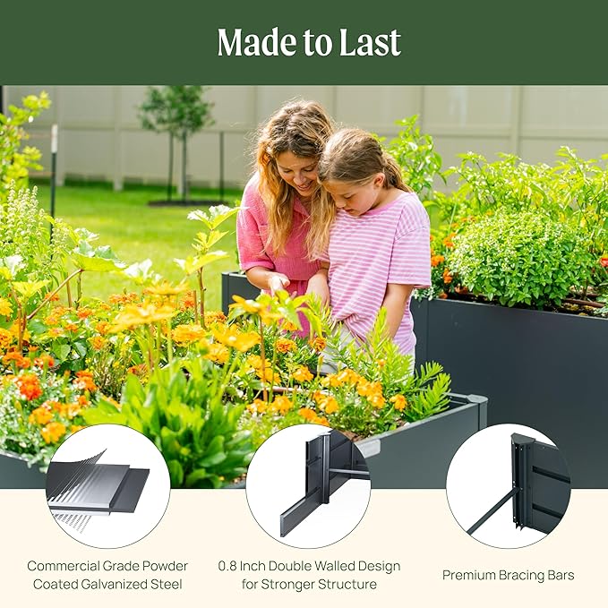 Vego garden Raised Garden Bed, 17" Tall 83" x 83" L-Shaped Modern Raised Garden Beds Kit, Metal Planter Box for Vegetables, Flowers & Fruits, Urban Charcoal