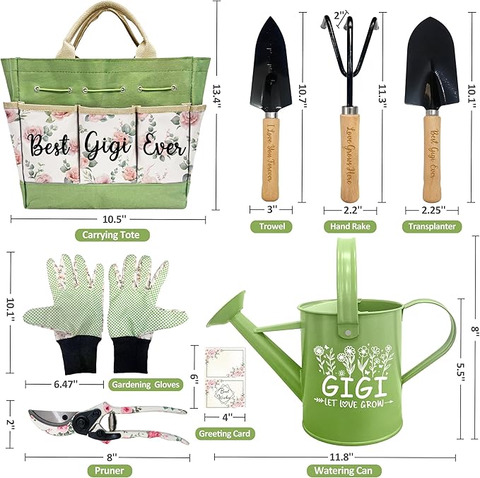 Gifts for Gigi Mothers Day, Gardening Kit Gigi Gifts from Grandkids Floral Gardening Tools and Durable Garden Tools Organizer Tote, Ideal Gardening Gift for Women on Birthday Plant Lover Present