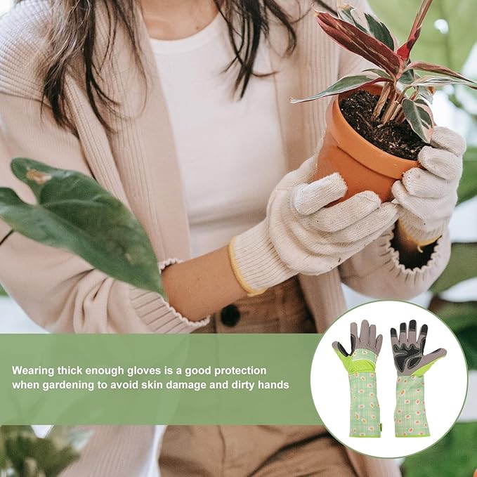 ibasenice Thornproof Gardening Gloves with Long Sleeves Pu Leather Palm Work Gloves for Women and Men for Planting and Pruning