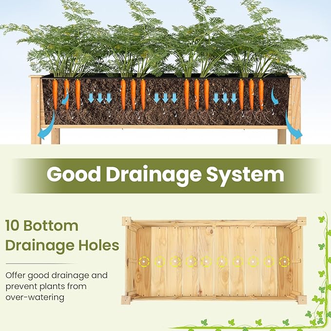 Giantex Raised Garden Beds Set of 2, Elevated Wood Planter Box with Liner, 47"x23"x30" Freestanding Raised Bed for Indoor Outdoor Plants, Vegetables Flower Herbs Fruit Gardening