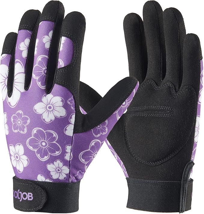 COOLJOB Medium Size Thorn Proof Garden Gloves Set for Women, Purple and Orange, 2 Pairs