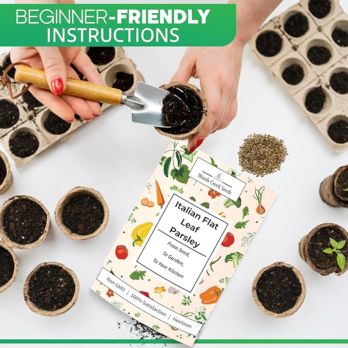 Italian Flat Leaf Parsley Seeds for Planting – Heirloom, Non-GMO Flat Leaf Parsley Seeds for Indoor & Outdoor Herb Gardens, Culinary Herb Seeds | Woods Creek Seeds (3)