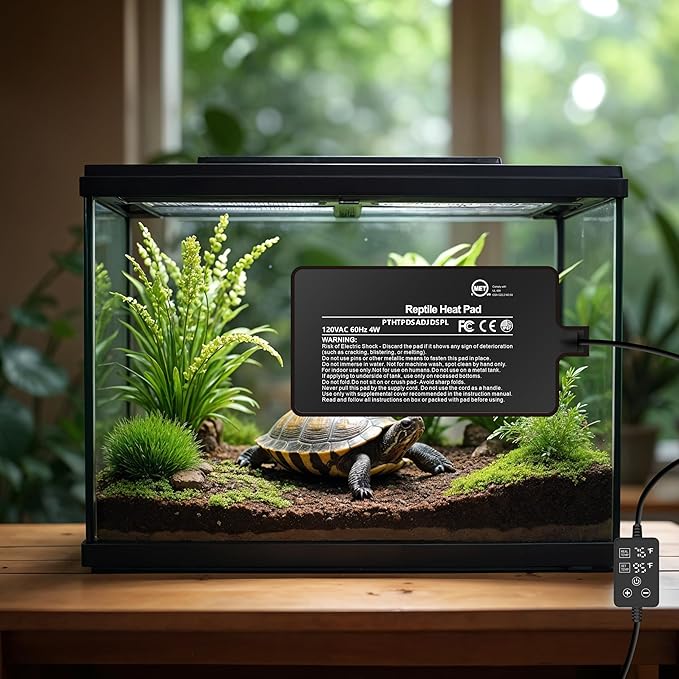 Simple Deluxe 4X7 Inch 4W Reptile Heating Pad with Adjustable Thermostat Under Tank Terrarium Heating Mat for Turtles, Lizards, Frogs, and Other Reptiles