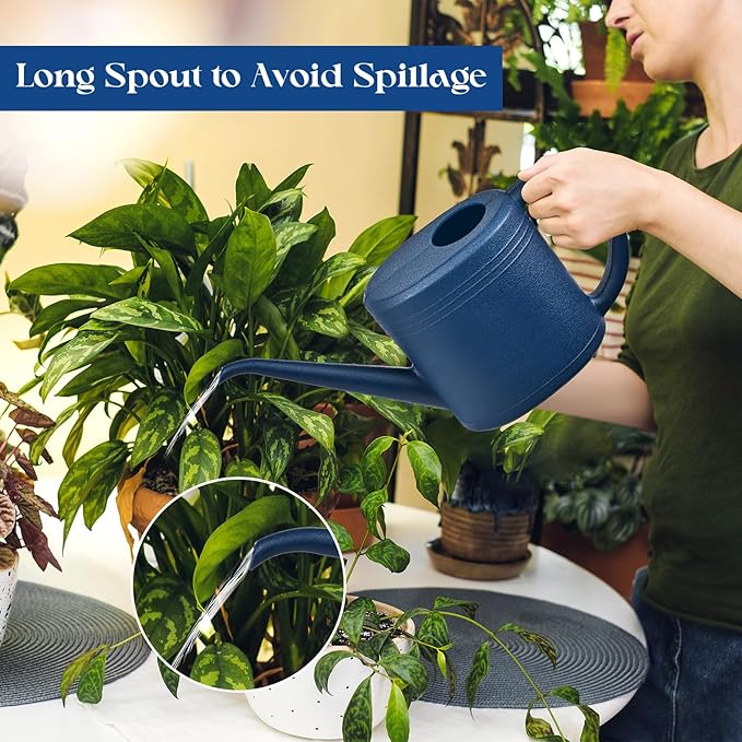 Plant Watering Can for Home Garden - with Long Spout - 1/4 Gallon - Navy Blue