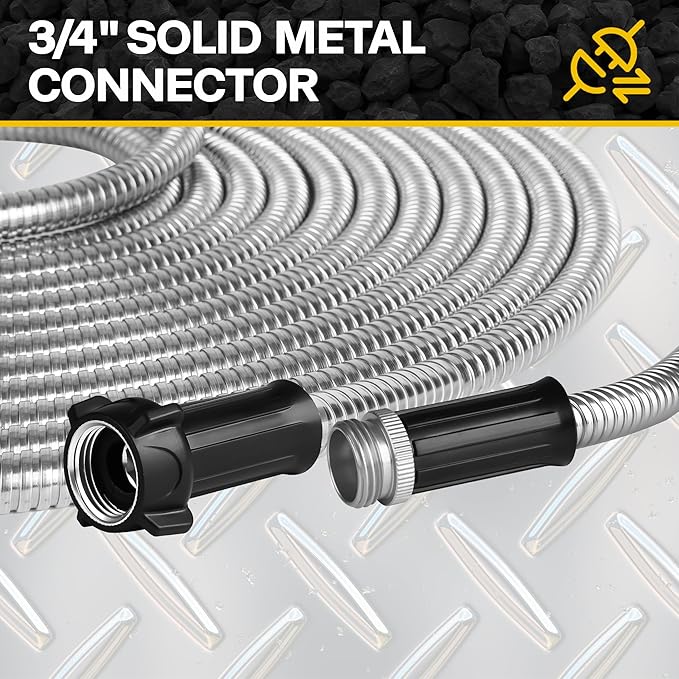 Metal Garden Hose 150ft Heavy Duty Stainless Steel Water Hose with Sprayer & Metal Fittings Flexible Lightweight Hose Puncture Proof Hose for Yard, Outdoors, Rv