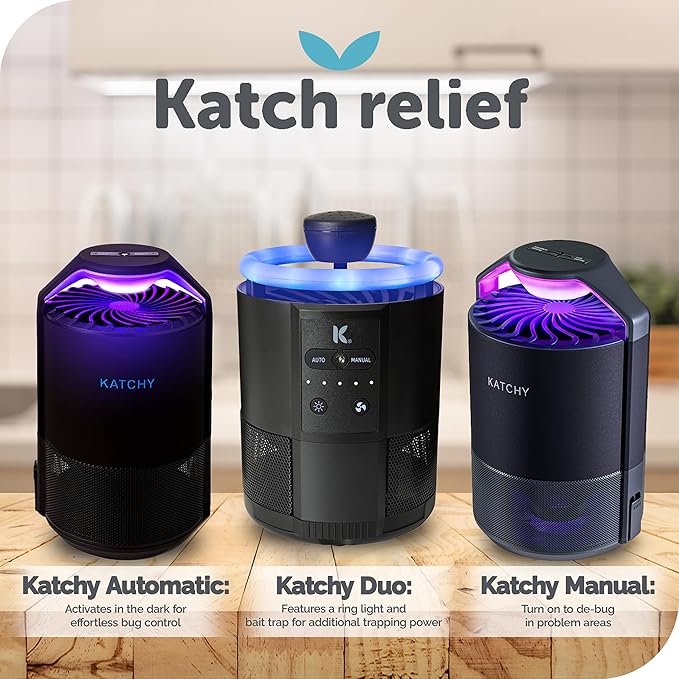 Katchy Indoor Fly Trap– Catcher & Killer for Mosquito, Fruit Fly, Gnat & Small Moth – Non-Zapper Trap with Fan Suction & Blue UV Light – Ideal for Indoor Spaces, Kitchen & Plants (Original, White)