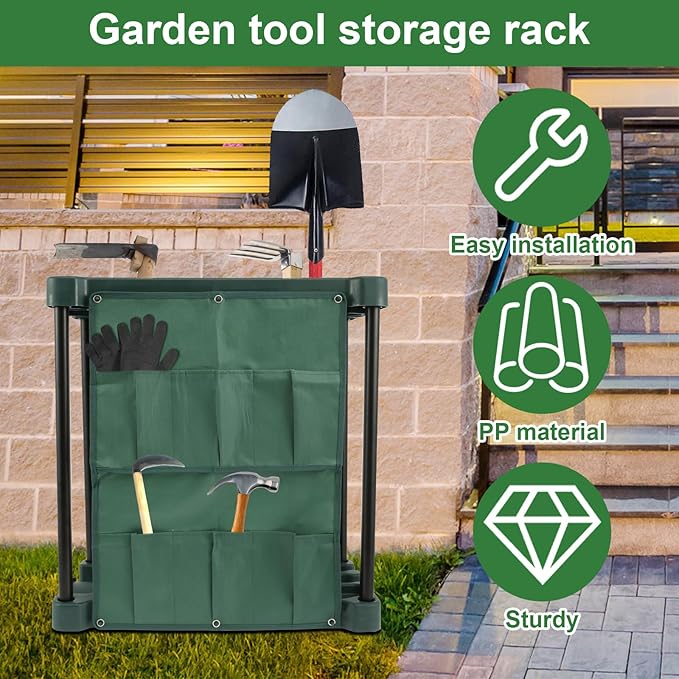 Garden Tool Storage Rack Lightweight Construction Farm Tool Organizer Complete with Slots and Brackets Garden Tools Ideal for Garden Sheds(Dark Green)