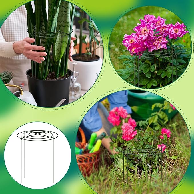 Geelin 15 Pack Peony Cages Bulk 12'' Dx 16'' H Peony Cages and Supports Heavy Duty Metal Plants Grow Through Support Rings Hoops for Outdoor Plants Flower Strawberry Tomato Strawberry(Green)