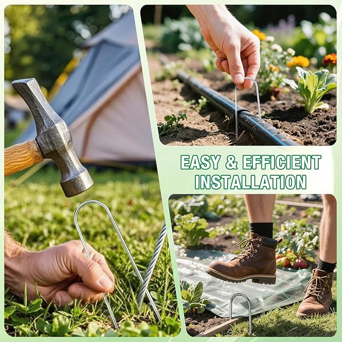 8 Gauge Landscape Staples, FUIJOL 12 Inch 15 25 50 100 Pack Heavy Duty U-Shaped Landscape Stakes, Galvanized Garden Staples for Weed Barrier Stakes, Ground Cover, Irrigation Tubing, Fence (25,12 Inch)