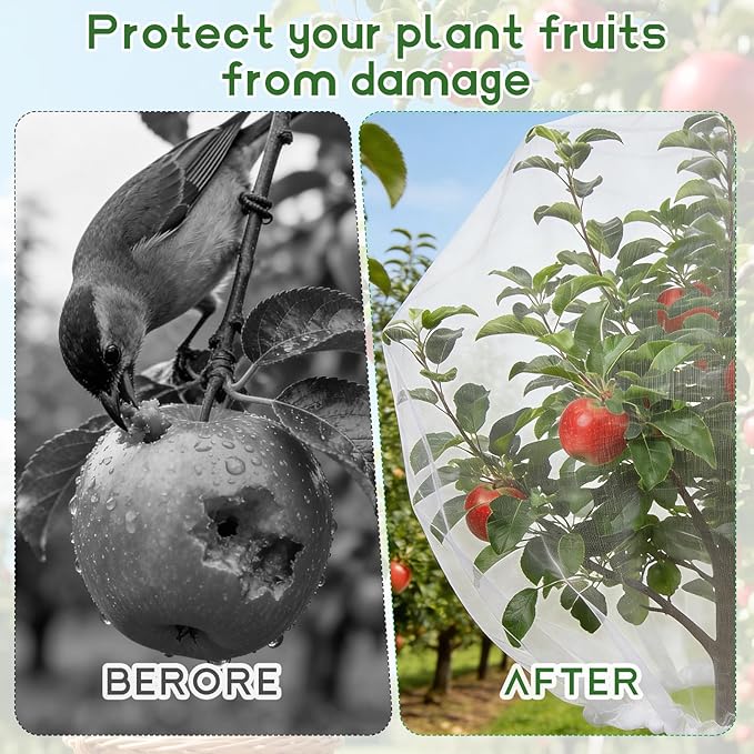 15X15 Feet Large Fruit Tree Netting Garden Netting with Zipper and Drawstring Plant Netting Insect Bird Cover for Fruits Vegetables Tree Garden Shrubs Protection