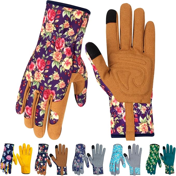 Leather Gardening Gloves for Women Thorn Proof Garden Gloves Touch Screen Working Gloves Gifts,M