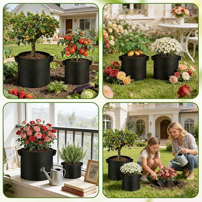 20 Pack Mixed Size Grow Bags, Heavy Duty Thickened Fabric Pots Nonwoven Plant Bags with Handles, Breathable Plant Growing Containers Bags for Nursery Garden Fruit Vegetable Flower(3/5/7/10/15 Gal )
