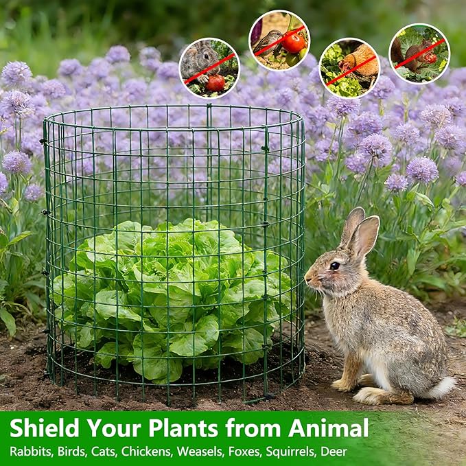 6 Pack Plant Protectors from Animals, 12''x14'' Metal Plant Cages for Outdoor Plants, Garden Plant Protector with Stakes & Zip Ties, Keep Rabbits Squirrels Out, Plant Cage for Flowers Vegetables