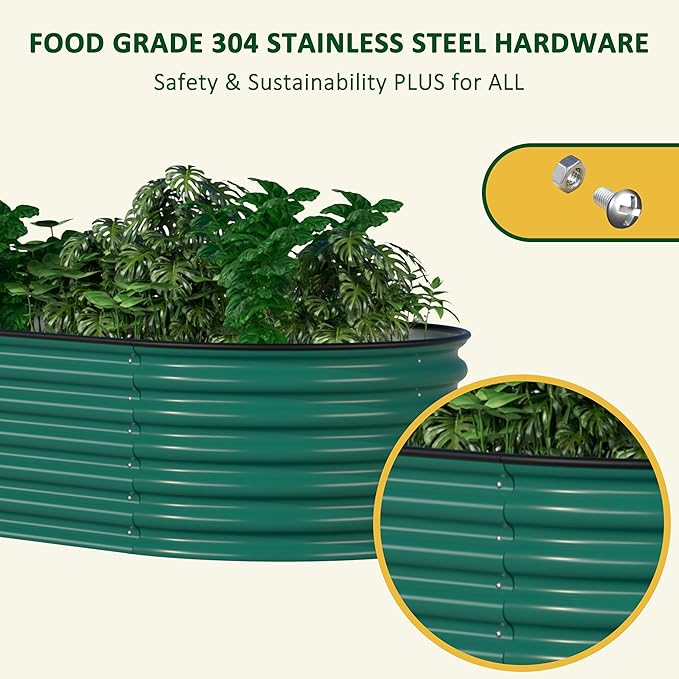 MUPATER 17" H Galvanized Raised Garden Bed, 8x2FT Metal Raised Garden Bed Outdoor for Garden, 9-in-1 Elevated Planter Boxes for Plants Vegetables, Herbs and Flowers, Green