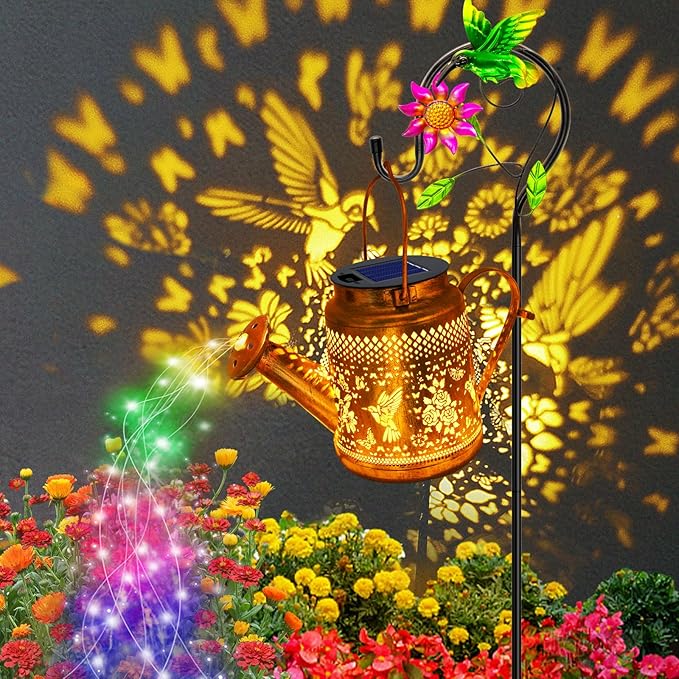 2 Pack Big Solar Lanterns Outdoor, Gifts For Mom Grandma Women Wife Daughter Mother's Day, Hummingbird Watering Can Lights With Shepherd Hook, Solar Path Light Yard Art Outside Patio Decor Multicolour