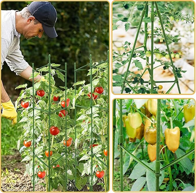 Tomato Cages - 4 Floor Up to 63lN Adiustable Snap-On Arms Tomato Trellis Expandable Tomato Cages，for Garden Tomato Plant Stakes Vegetables Flowers