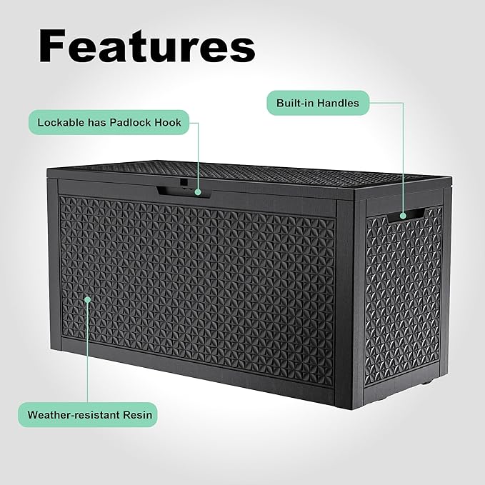 121 Gallon Resin Deck Box, Lockable Outdoor Storage Box for Patio Cushions Storage Furniture,Garden Tools, Pool Supplies, Weatherproof and UV Resistant (Black)