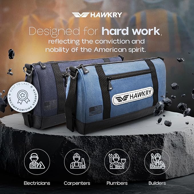 HAWKRY Canvas Tool Bag Set of 4 – Heavy Duty Zipper Tool Pouches, Waterproof Small Tool Bags for Electricians, Mechanics, Construction, Gardening & Tool Organization