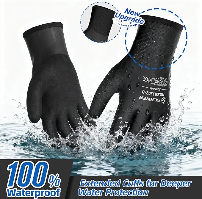 Schwer 100% Waterproof Winter Work Gloves, ANSI A2 Cut Resistant Freezer Gloves for Outdoor Cold Weather Keep Hands Warm, Thermal Insulated Gloves for Shoveling Snow, Ice Fishing, Super Grip, XL