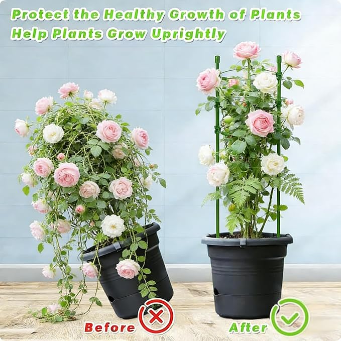 Tomato Cage Plant Support with Adjustable Rings, Orchid Stakes with Clips, Garden Trellis for Climbing Plants, Flower, Veggie, Includes Plant Ties & Clips (3 Pack, 18 Inches)