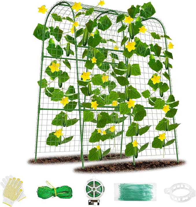 Cucumber Trellis for Raised Bed 32" L x 48" H, U-Shape Garden Trellis for Climbing Plants Outdoor, Metal Arch Trellis for Vegetables, Plant Support for Tomato Pea Zucchini Grape Flowers
