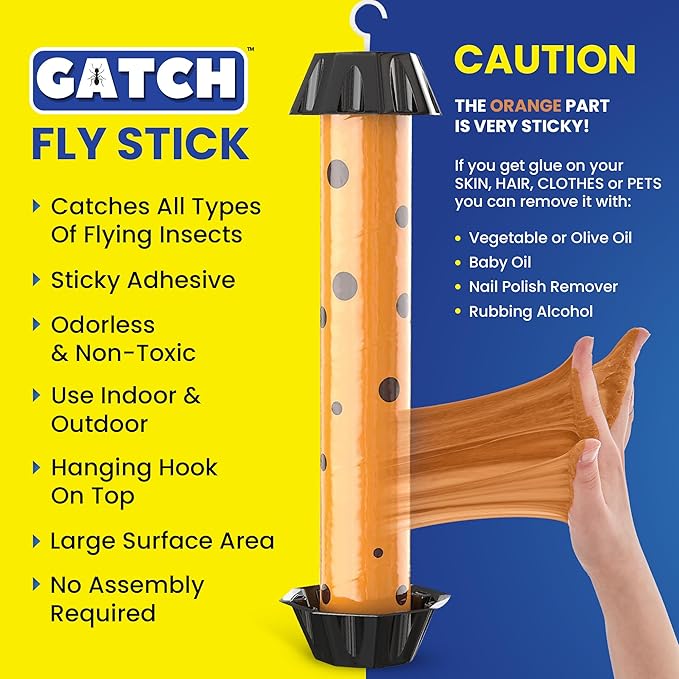 GATCH Fruit Fly Trap (3 Pack), Fly Stick for Mosquitoes, Sticky Trap for Flies Gnats Wasp Flying Insects, Bug Catcher, Indoor or Outdoor Use, Ready to Use Home