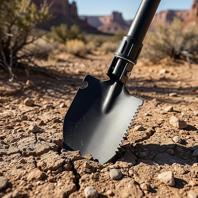 16" Heavy Duty Mini Shovel - Curved D-Handle Portable Spade for Gardening, Digging, Camping, Beach & Car, Compact Trenching Shovel for Outdoor Use