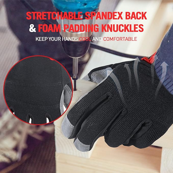 Mens Work Gloves Womens Utility Work Gloves Mechanic Gloves Touch Screen,Durable,Padded Knuckles & Palm Grey S