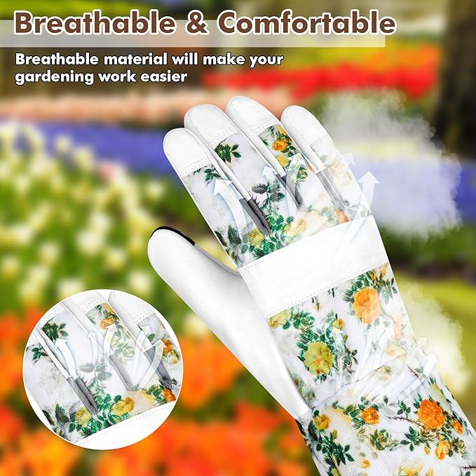 Leather Long Gardening Gloves for Women Thorn Proof Garden Gloves Yard Working Gloves
