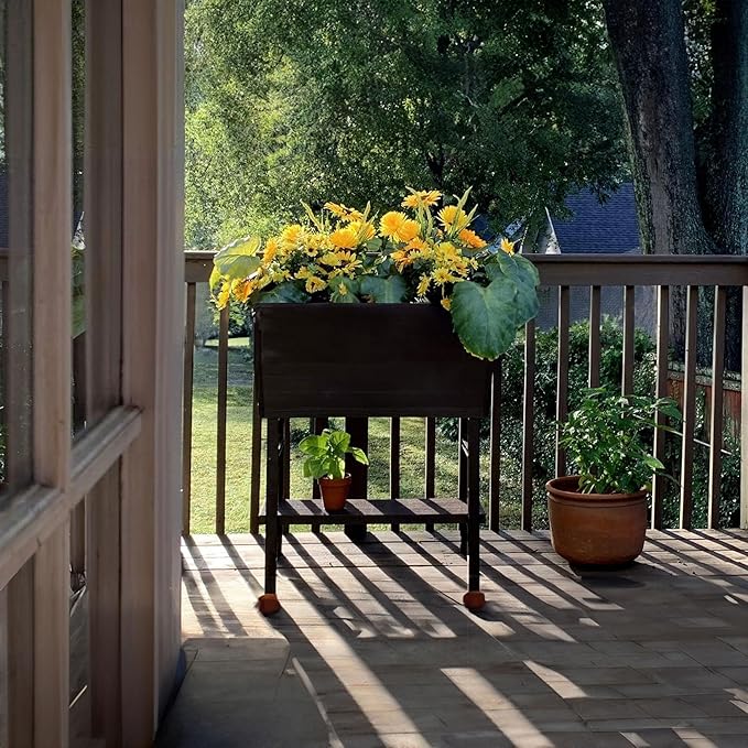 14.5in x 32.25in x 31.12in Raised Planter Box - USA Made - 15.7 Gallon Elevated Patio Garden Bed with Drainage Plug, Brown